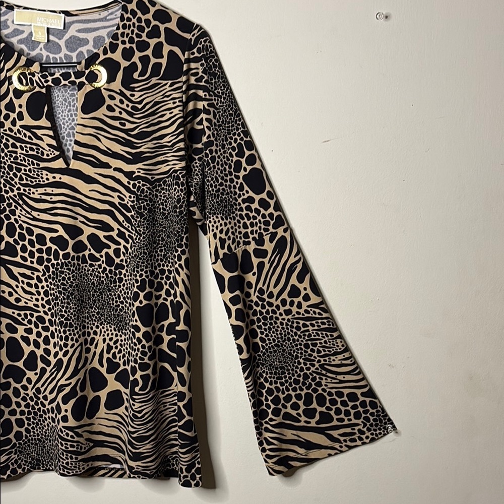 MICHAEL Michael Kors Black and Tan Animal Print Blouse - Picture 4 of 9